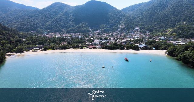 BR, SANTA RITA, UBATUBA - Tropical paradise aerial landscape of Santa Rita beach, Ubatuba coastline.