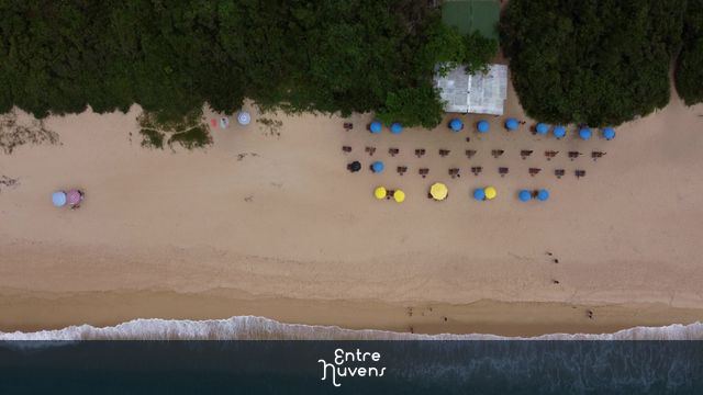 Cena pacífica de ondas do mar verde na areia da praia. Birdeye aérea, dolly para a frente