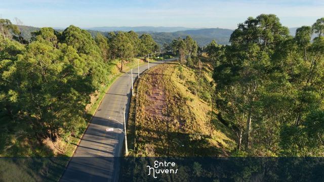 Estrada sinuosa em meio a montanhas e florestas - Vista aérea — vídeo aéreo de Barueri