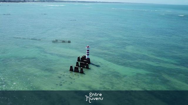 Faról no mar, circulando e revelando o litoral — vídeo aéreo de Maceió