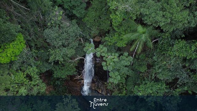 Linda Cachoeira em meio a natureza verde — vídeo aéreo de Antônio Dias