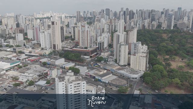 Prédios altos e parque urbano na cidade