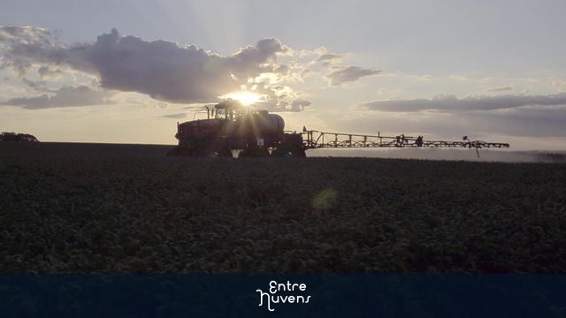 pulverização plantio de soja por do sol — vídeo aéreo de Candelária