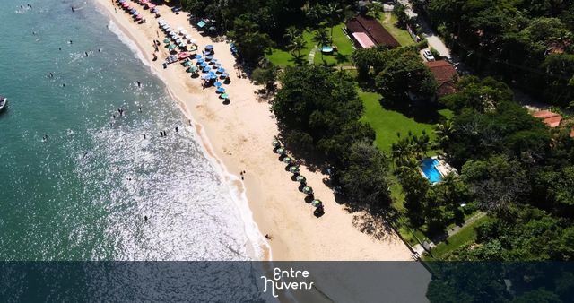 R-SANTA RITA - UBATUBA - Tropical paradise aerial landscape of Santa Rita beach, Ubatuba coastline.