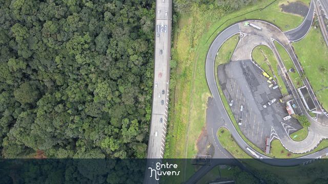 Rodovia corta floresta e área de descanso