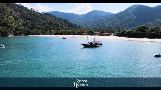 Tropical paradise aerial landscape of Santa Rita beach, Ubatuba coastline.