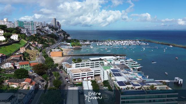 Vista aérea da marina e orla oceânica